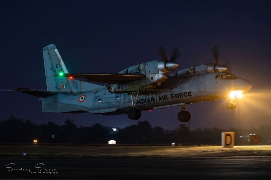 Antonov An-32 — Night landing, Indian Air Force — aviation photography by Mach One Aviation