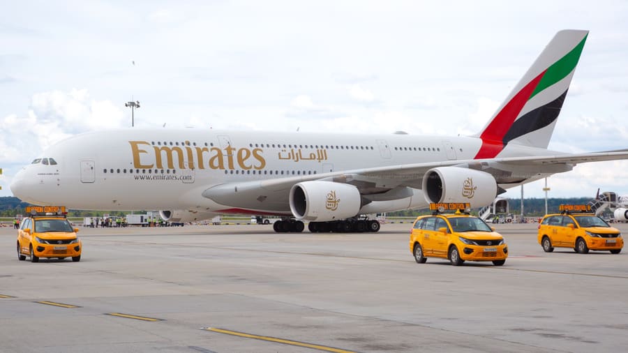 Emirates A380 — Inaugural — First arrival with three-ship escort, VOBL · Bengaluru — aviation photography by Mach One Aviation