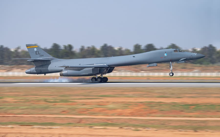 USAF B-1B — First Touchdown — Maiden landing, 2021, VOBL · Bengaluru — aviation photography by Mach One Aviation