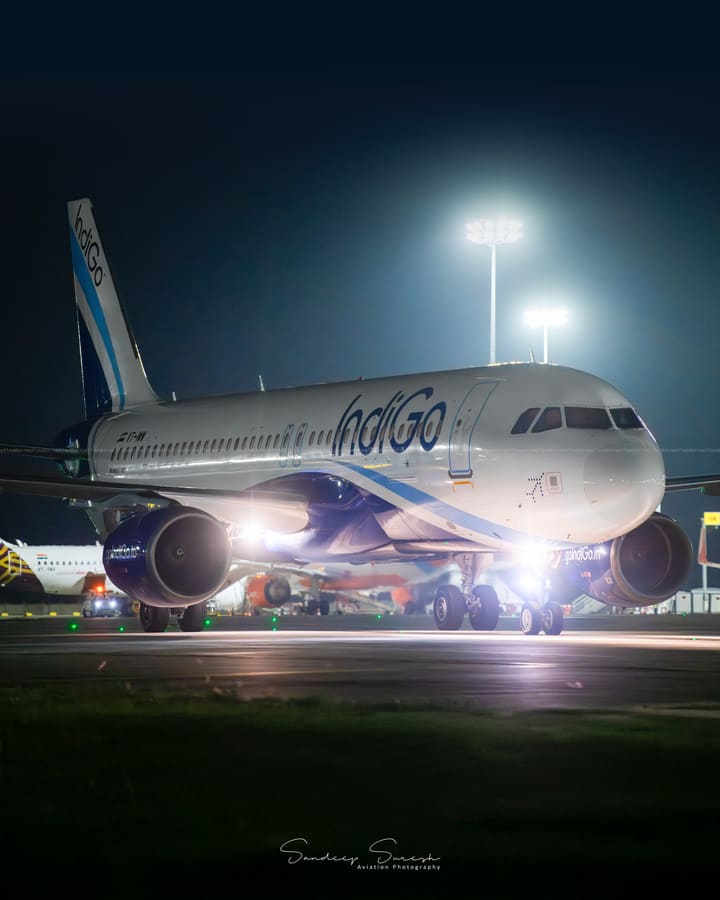 IndiGo A320 — Night stand, VOBL · Bengaluru — aviation photography by Mach One Aviation