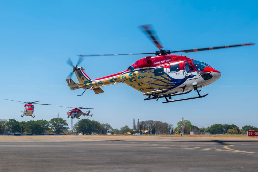 HAL Dhruv · Sarang — Display team lift-off, Indian Air Force — aviation photography by Mach One Aviation
