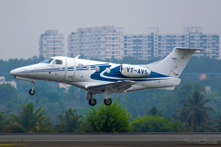Embraer Phenom 100 — Landing at Bengaluru, VT-AVS · VOBL — aviation photography by Mach One Aviation