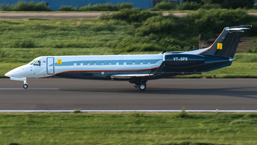 Embraer Legacy 650 — On the landing roll, VT-GPS · FlySBS Aviation — aviation photography by Mach One Aviation
